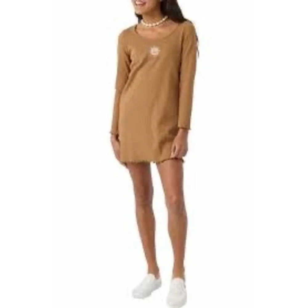 NWT O'Neill Kids XL Long Sleeve‎ Casual Dress Brown Sun Graphic Ribbed Hem Cute